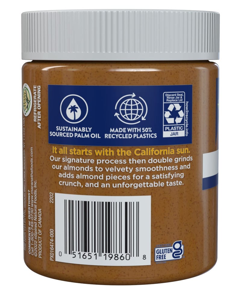 MaraNatha Natural Crunchy Almond Butter, No Stir, No Sugar or Salt Added , 12 Ounce Jar - Image 2